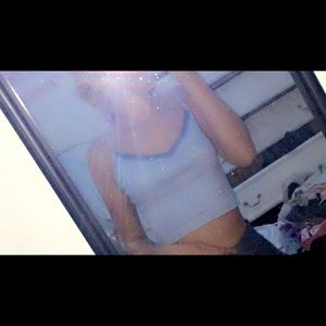 cropped blue, laced tank top